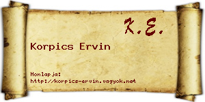Korpics Ervin névjegykártya